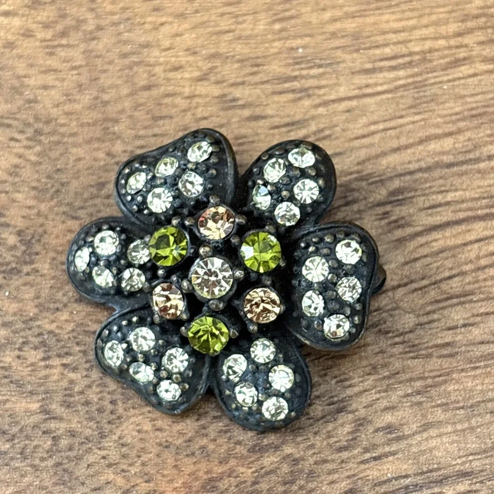 Vintage Rhinestone Brooch Pin Citrine Colors Bronze Casting Multi Stones